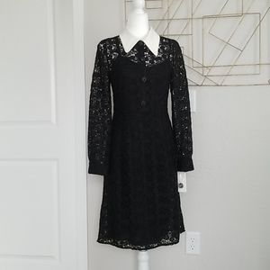 Mikael Aghal Black Lace Dress w/Collar (Size 6)